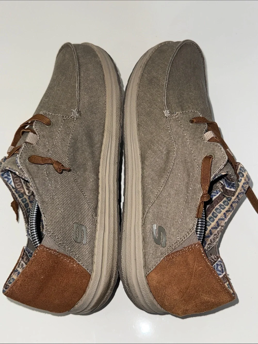 SKECHERS Relax Fit Melson-Planon Taupe Canvas Lace Up Shoes 210116 Size 12